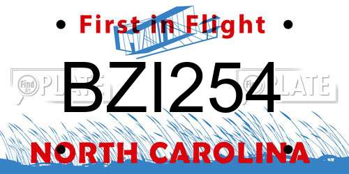 BZI254 North Carolina License Plate