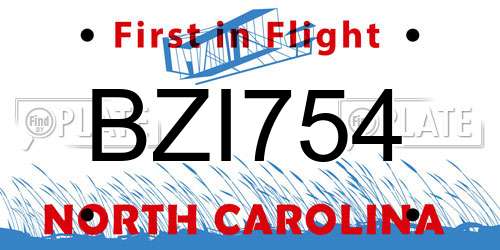 BZI754 North Carolina License Plate