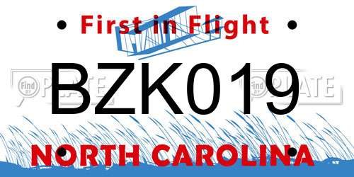 BZK019 North Carolina License Plate