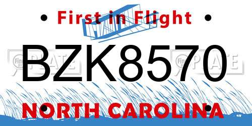 BZK8570 North Carolina License Plate