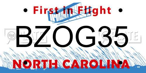 BZOG35 North Carolina License Plate