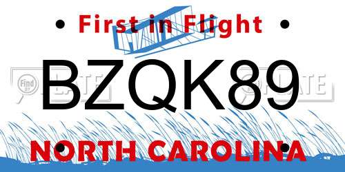BZQK89 North Carolina License Plate