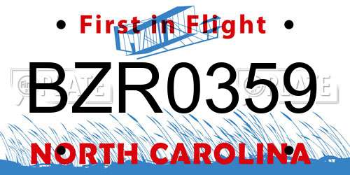 BZR0359 North Carolina License Plate