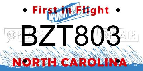 BZT803 North Carolina License Plate