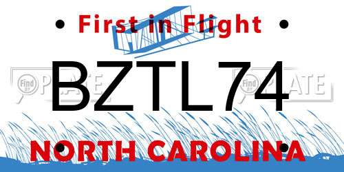 BZTL74 North Carolina License Plate