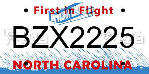 BZX2225 North Carolina License Plate