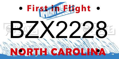 BZX2228 North Carolina License Plate