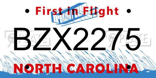 BZX2275 North Carolina License Plate
