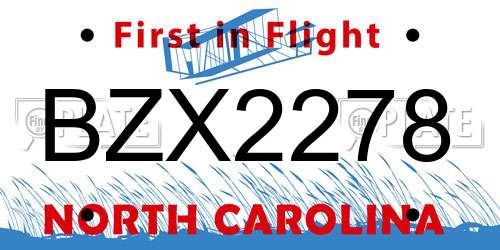 BZX2278 North Carolina License Plate