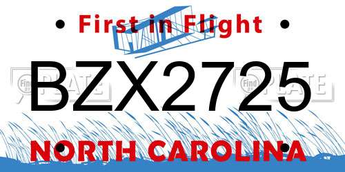 BZX2725 North Carolina License Plate