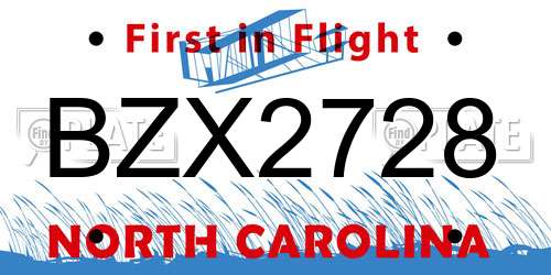 BZX2728 North Carolina License Plate