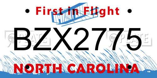 BZX2775 North Carolina License Plate