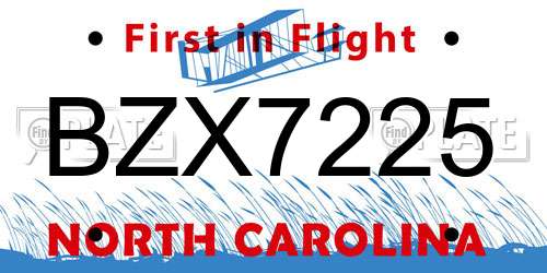 BZX7225 North Carolina License Plate