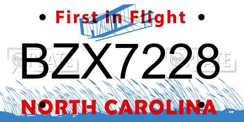 BZX7228 North Carolina License Plate