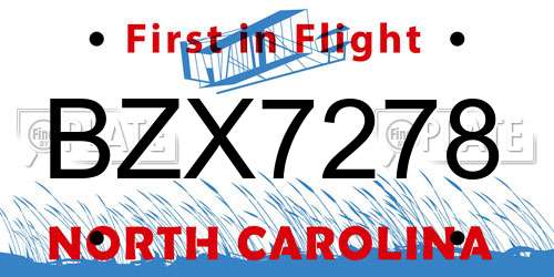 BZX7278 North Carolina License Plate