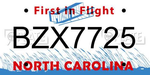 BZX7725 North Carolina License Plate