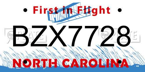 BZX7728 North Carolina License Plate