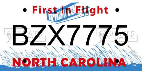 BZX7775 North Carolina License Plate