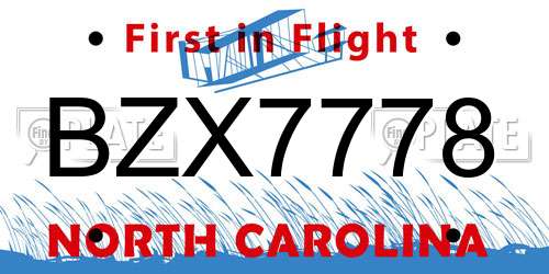 BZX7778 North Carolina License Plate