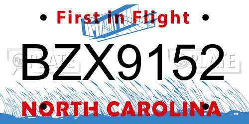 BZX9152 North Carolina License Plate