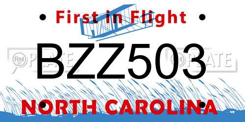 BZZ503 North Carolina License Plate