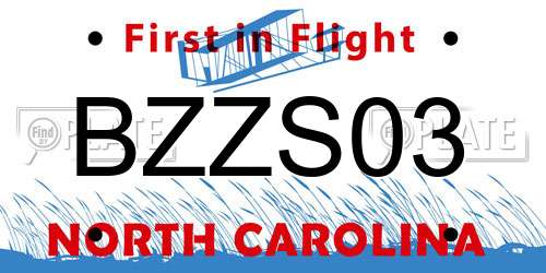 BZZS03 North Carolina License Plate