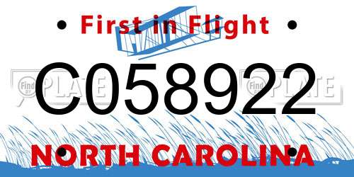 C058922 North Carolina License Plate