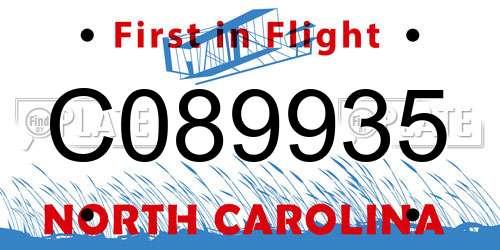 C089935 North Carolina License Plate