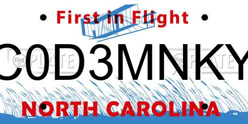 C0D3MNKY North Carolina License Plate
