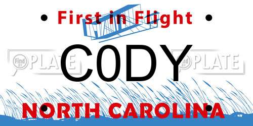 C0DY North Carolina License Plate