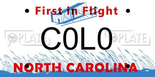 C0L0 North Carolina License Plate
