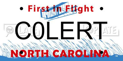 C0LERT North Carolina License Plate
