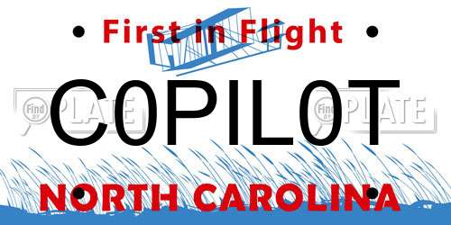 C0PIL0T North Carolina License Plate