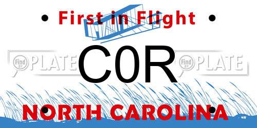 C0R North Carolina License Plate