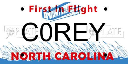 C0REY North Carolina License Plate