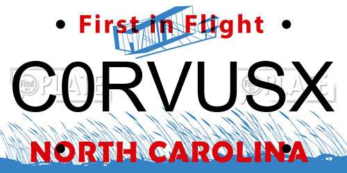 C0RVUSX North Carolina License Plate