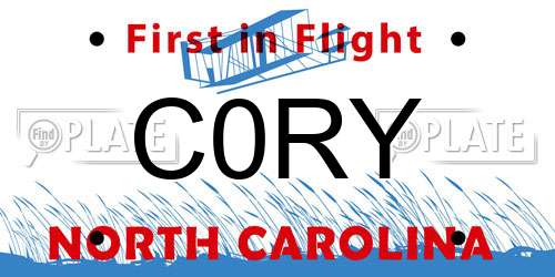 C0RY North Carolina License Plate