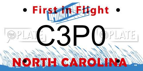 C3P0 North Carolina License Plate