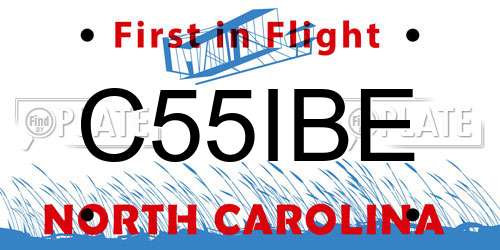 C55IBE North Carolina License Plate