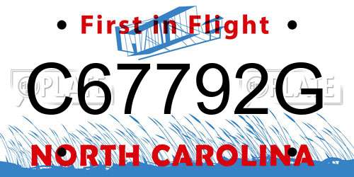 C67792G North Carolina License Plate