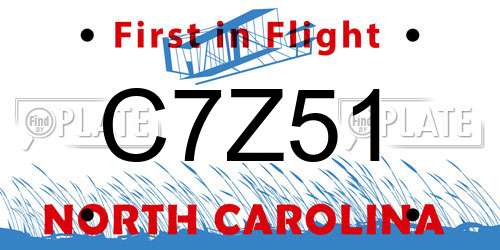 C7Z51 North Carolina License Plate