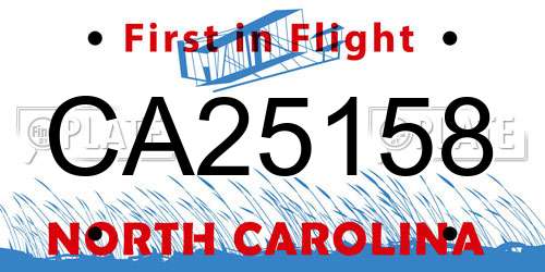 CA25158 North Carolina License Plate