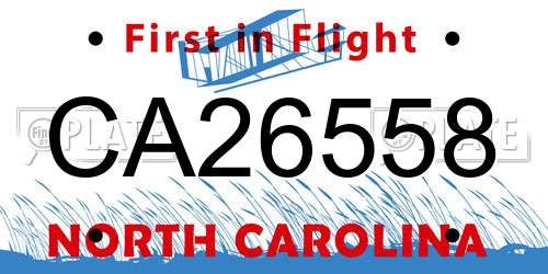 CA26558 North Carolina License Plate