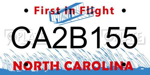 CA2B155 North Carolina License Plate