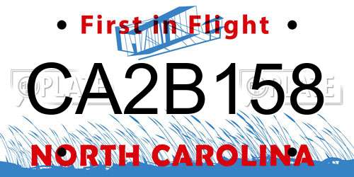 CA2B158 North Carolina License Plate