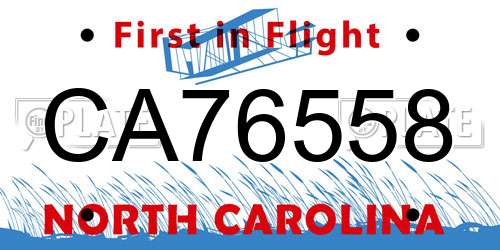 CA76558 North Carolina License Plate