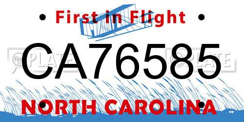 CA76585 North Carolina License Plate