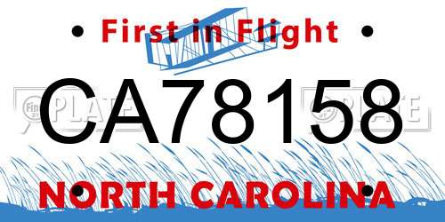CA78158 North Carolina License Plate