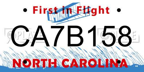 CA7B158 North Carolina License Plate