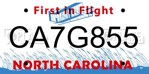 CA7G855 North Carolina License Plate